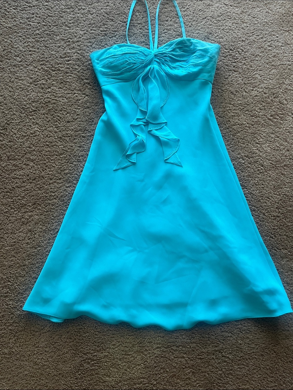 Nine West  Aqua Blue Ruffle Front Dress